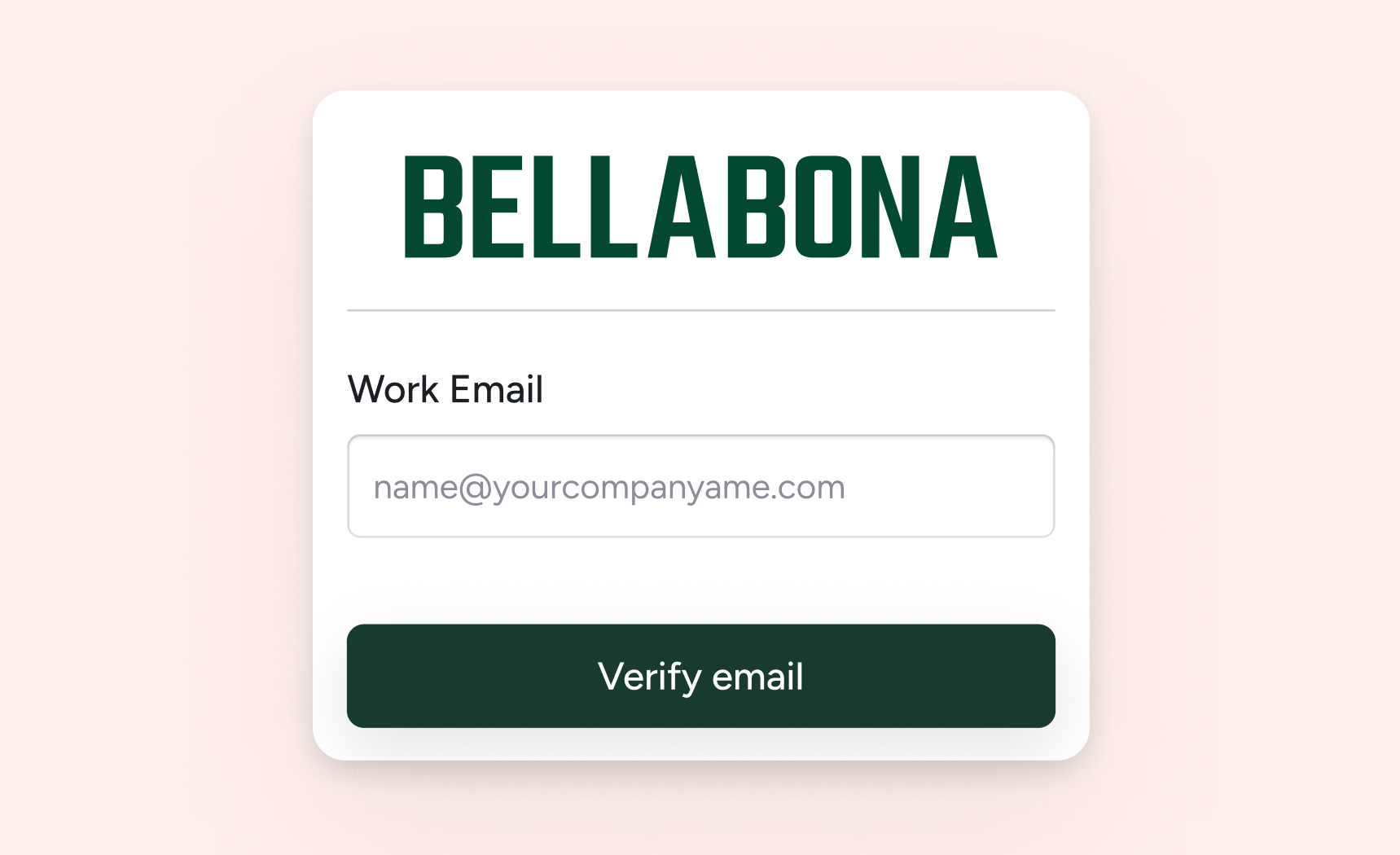 Bella&Bona work-email sign-up screen