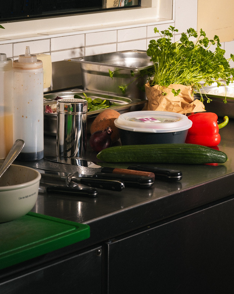 Fresh ingredients prepped in the kitchen