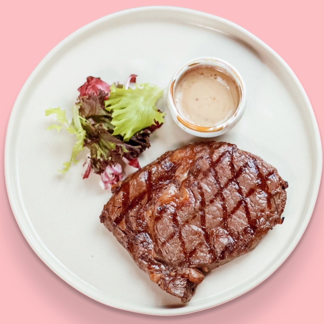 Pork steak in mustard marinade with greens