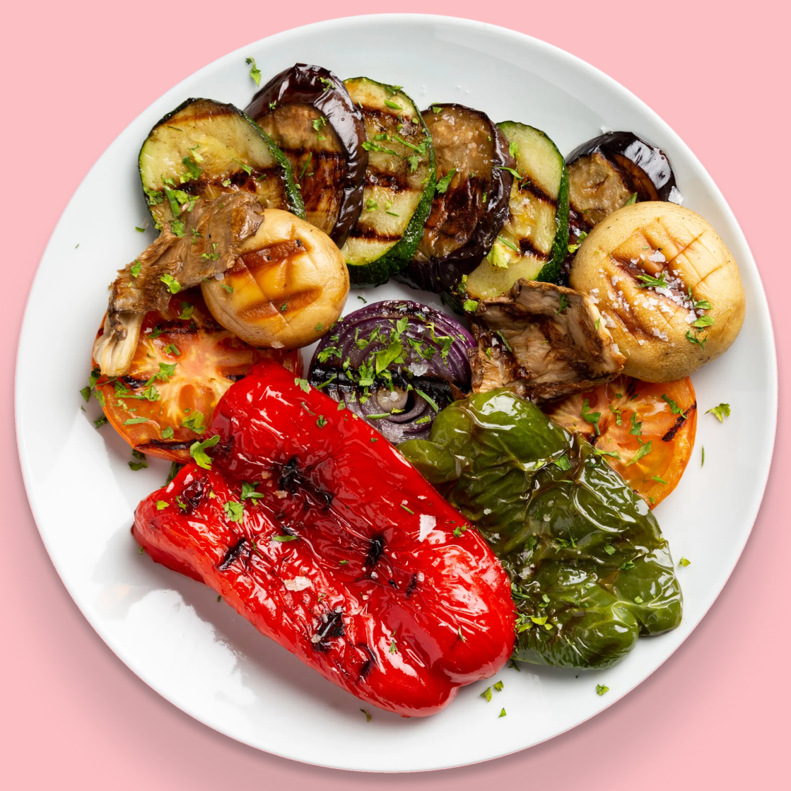 A plate of grilled summer vegetables