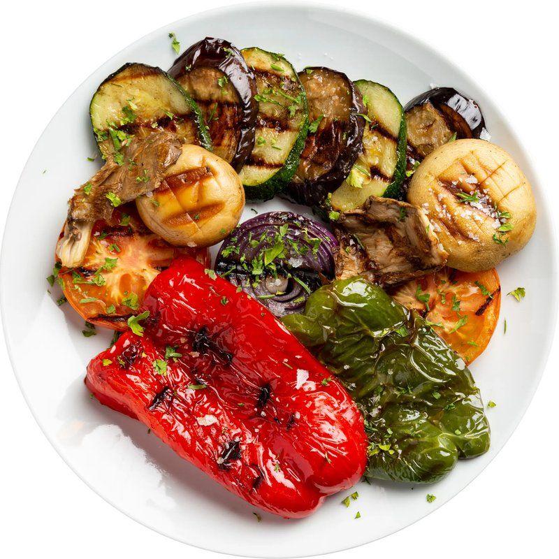 A plate of grilled summer vegetables