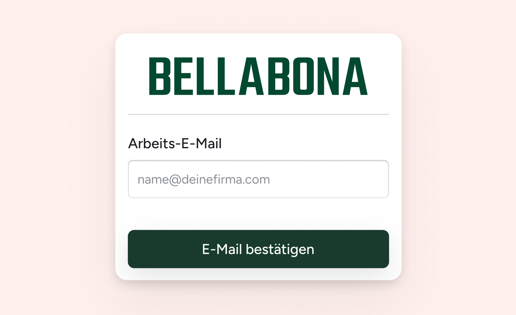 Bella&Bona work-email sign-up screen