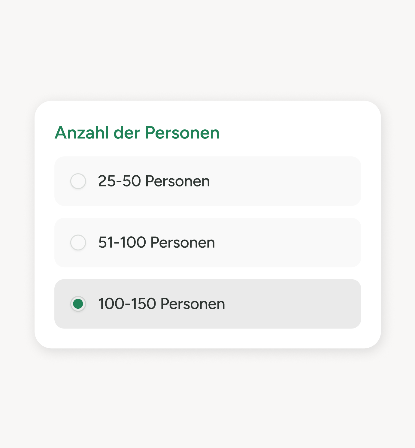 Auswahl der Personenzahl für eine Weihnachtsfeier
