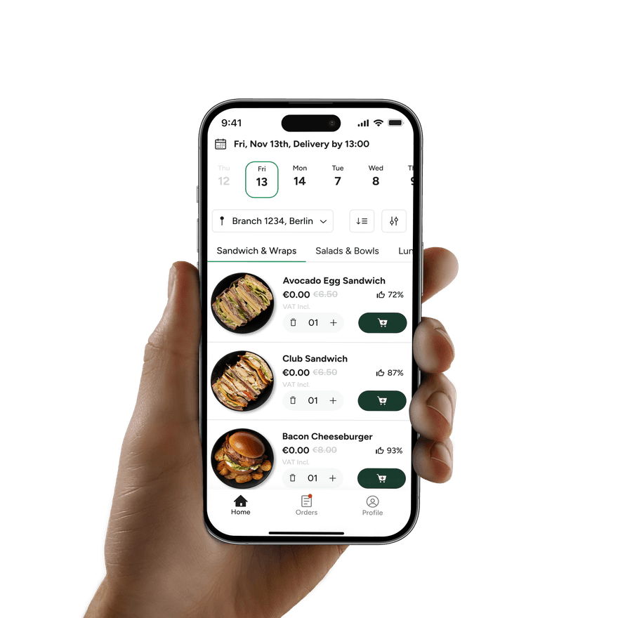 The Bella&Bona app open on an iPhone showing the daily lunch menu