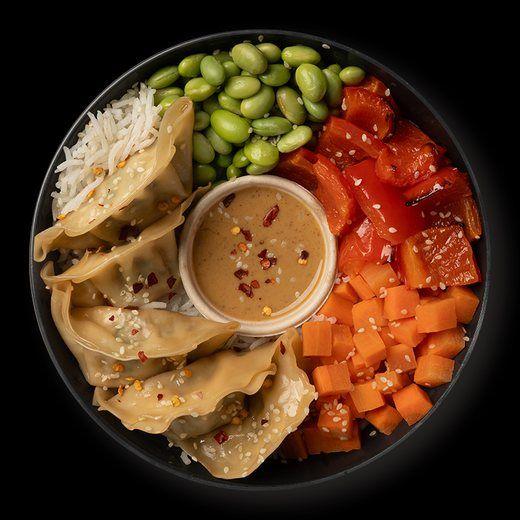 Poke bowl with edamame and vegetables