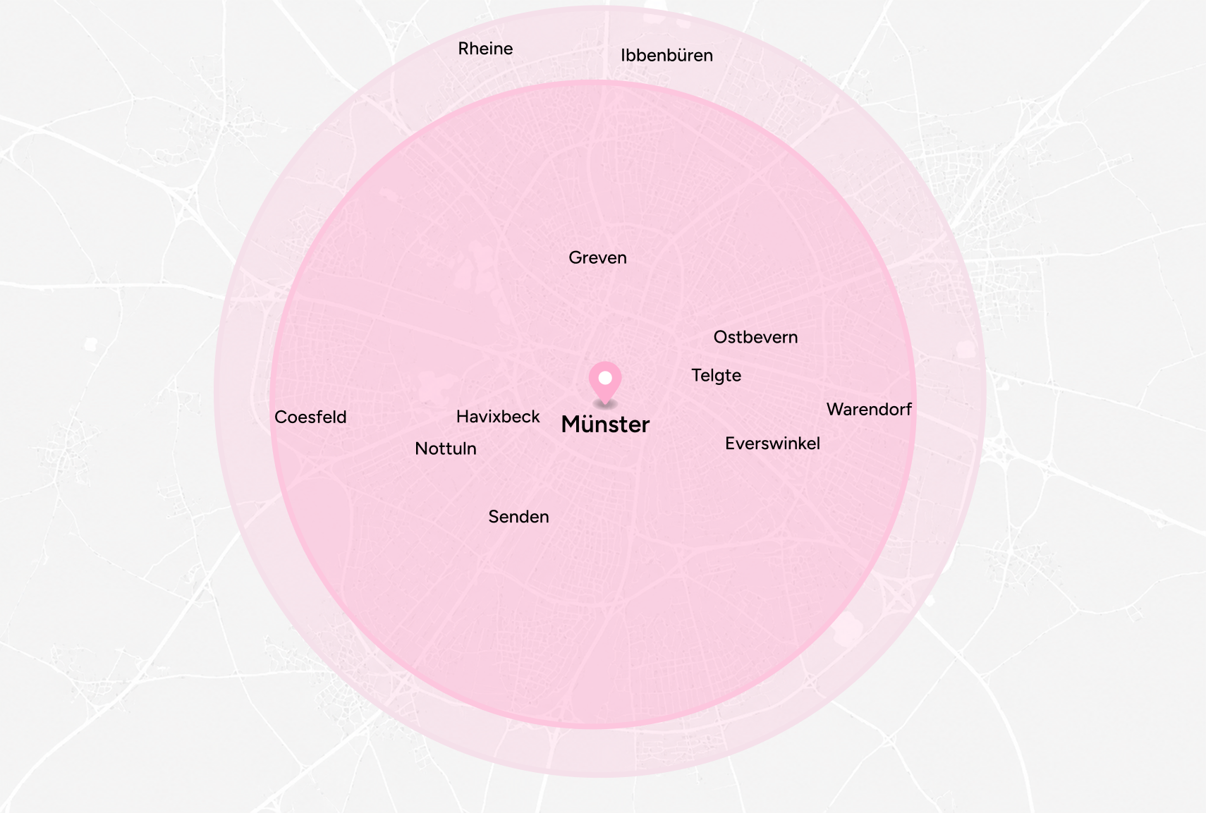 Delivery coverage map across Münster