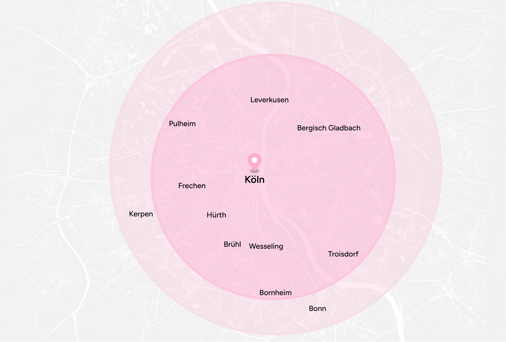 Delivery coverage map across Köln