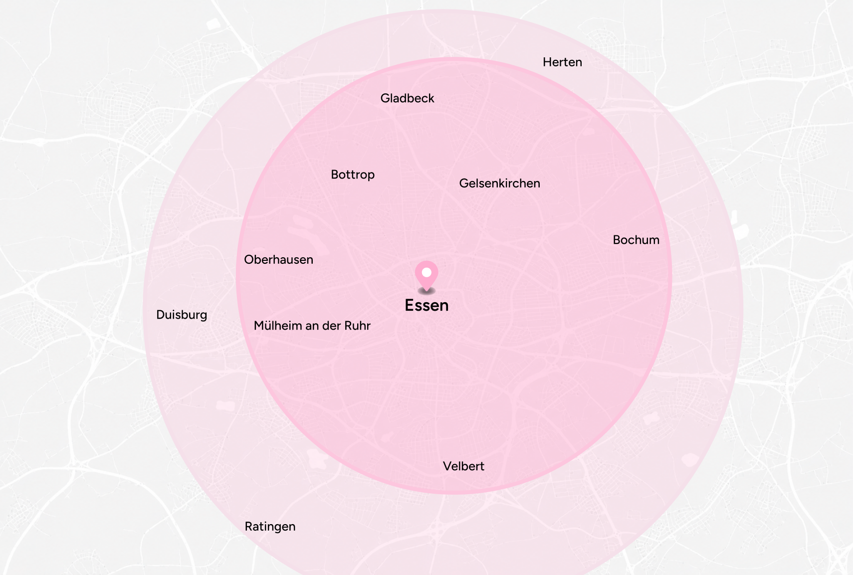 Delivery coverage map across Essen