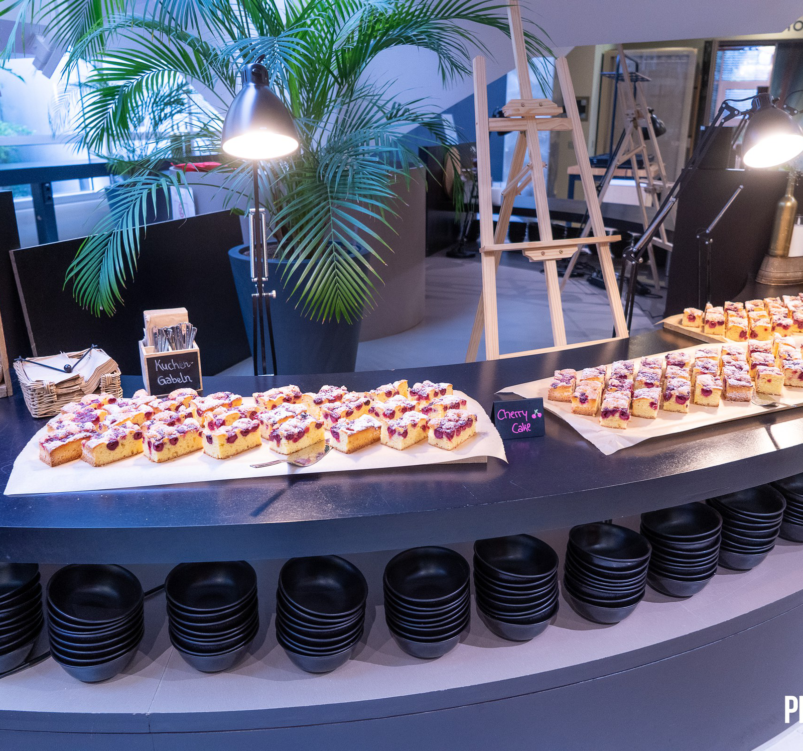 Food spread with desserts on the catering table at the event