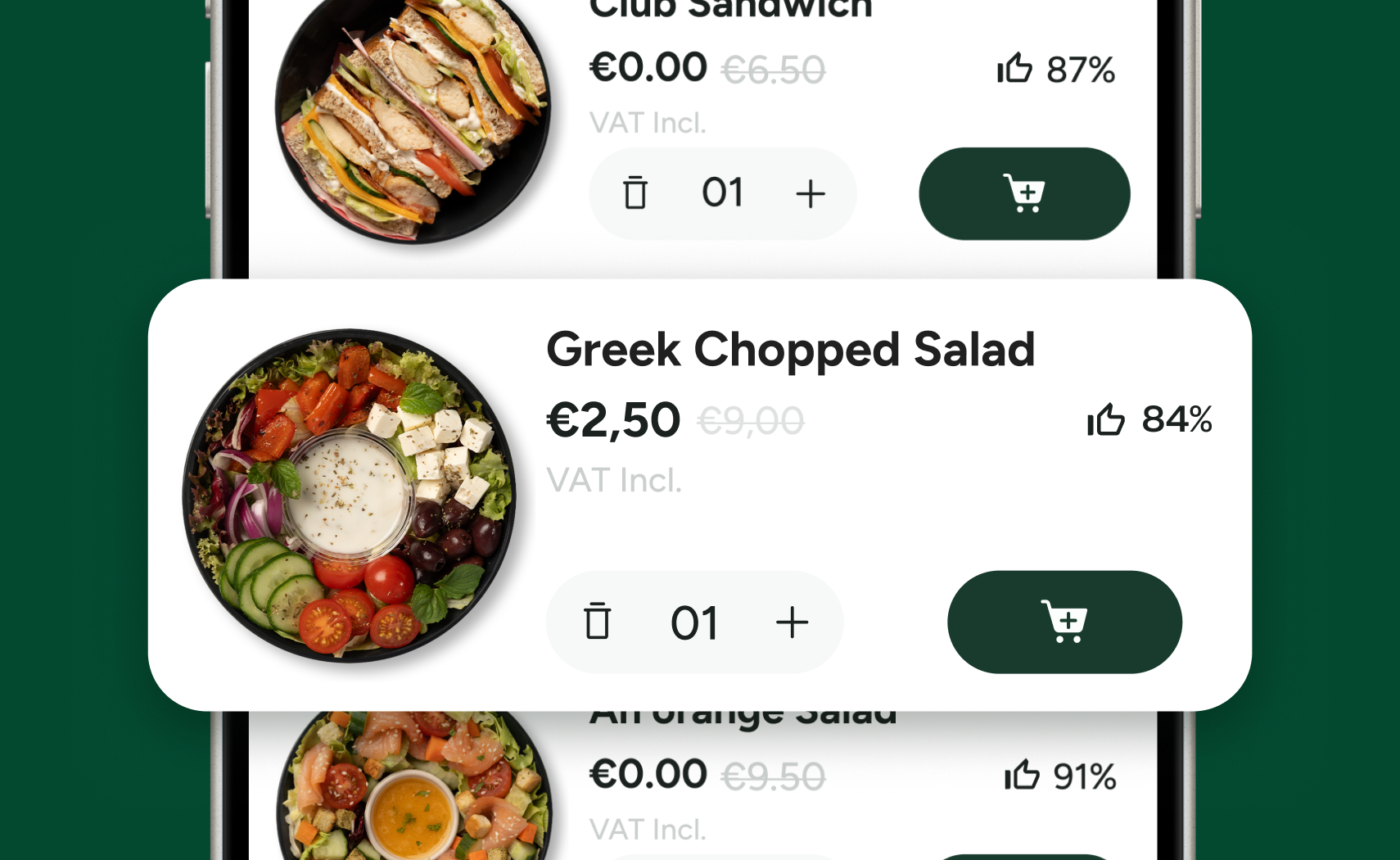 Daily menu with dishes, prices and ratings in the app