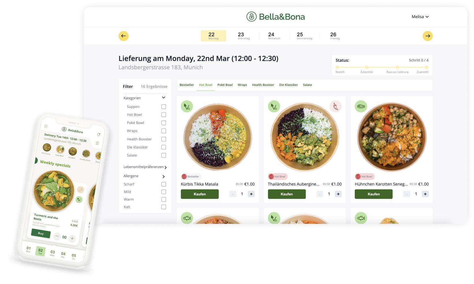 The Bella&Bona platform offers employees a wide variety of meals delivered to the office.