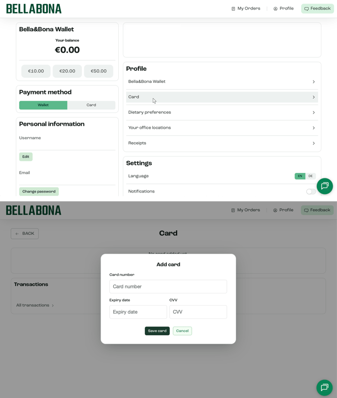 Bella&Bona _ Desktop _ Adding card on account