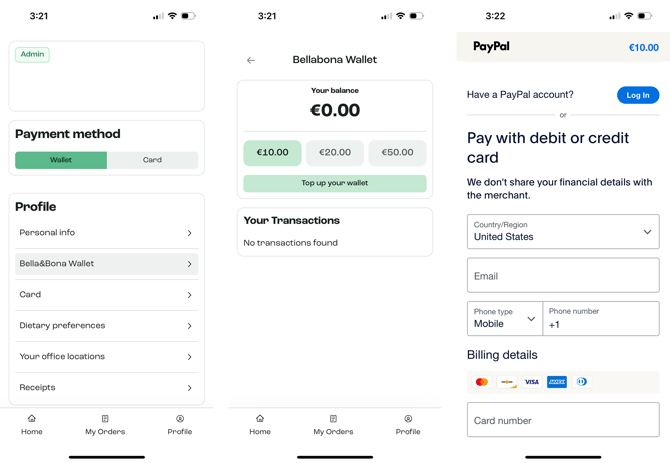 Bella&Bona _ Mobile _ Adding money to wallet